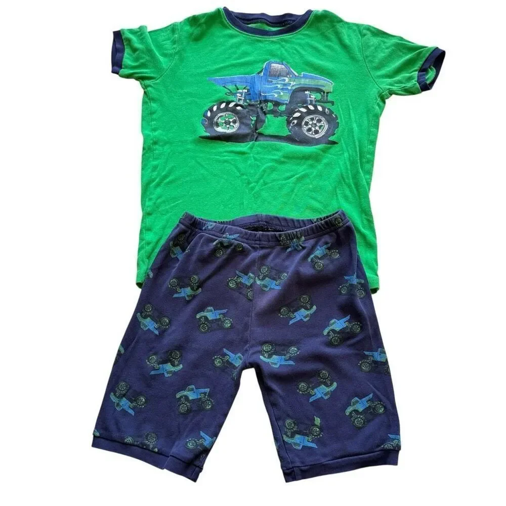 Pajama Short Sleeves Kids Soft Cotton Dragons & Monster Truck SZ S (6-7) # 2474